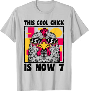 Happy 7th Birthday 7 Year Old Cool Chicken 7th Birthday T-Shirt - T-Shirt | Ash