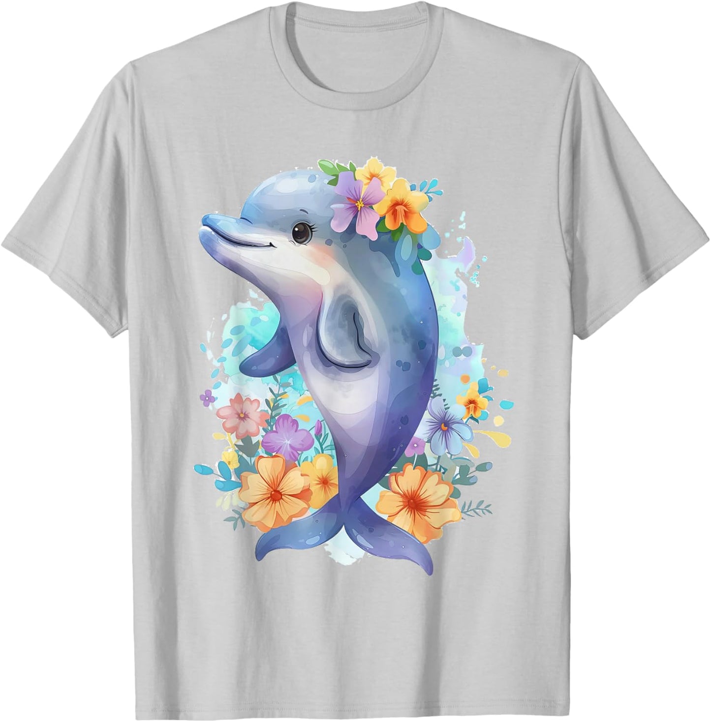 Dolphin with Flowers Cute Dolphins Fish Daughter T-Shirt - T-Shirt | Ash