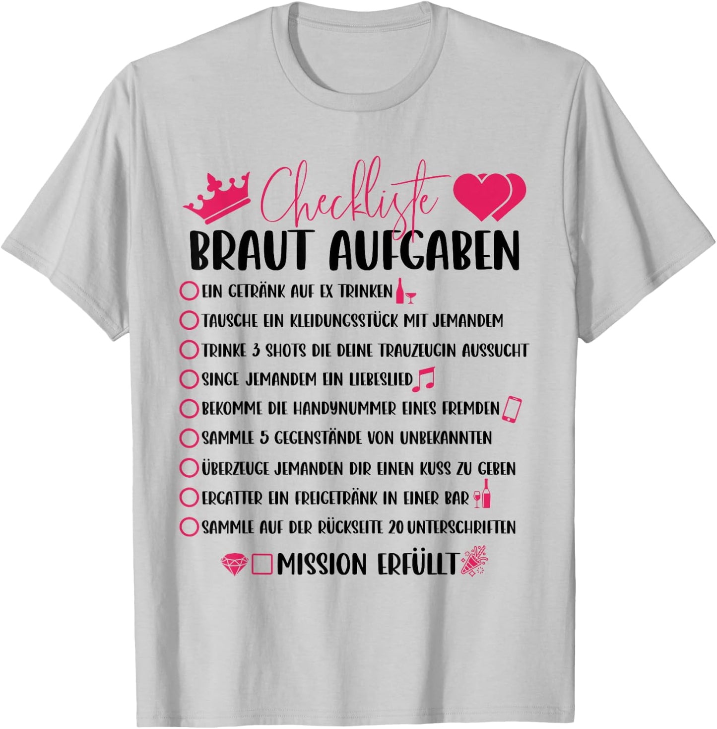 Checkliste der JGA Braut für den Junggesellinnenabschied T-Shirt - T-Shirt | Ash