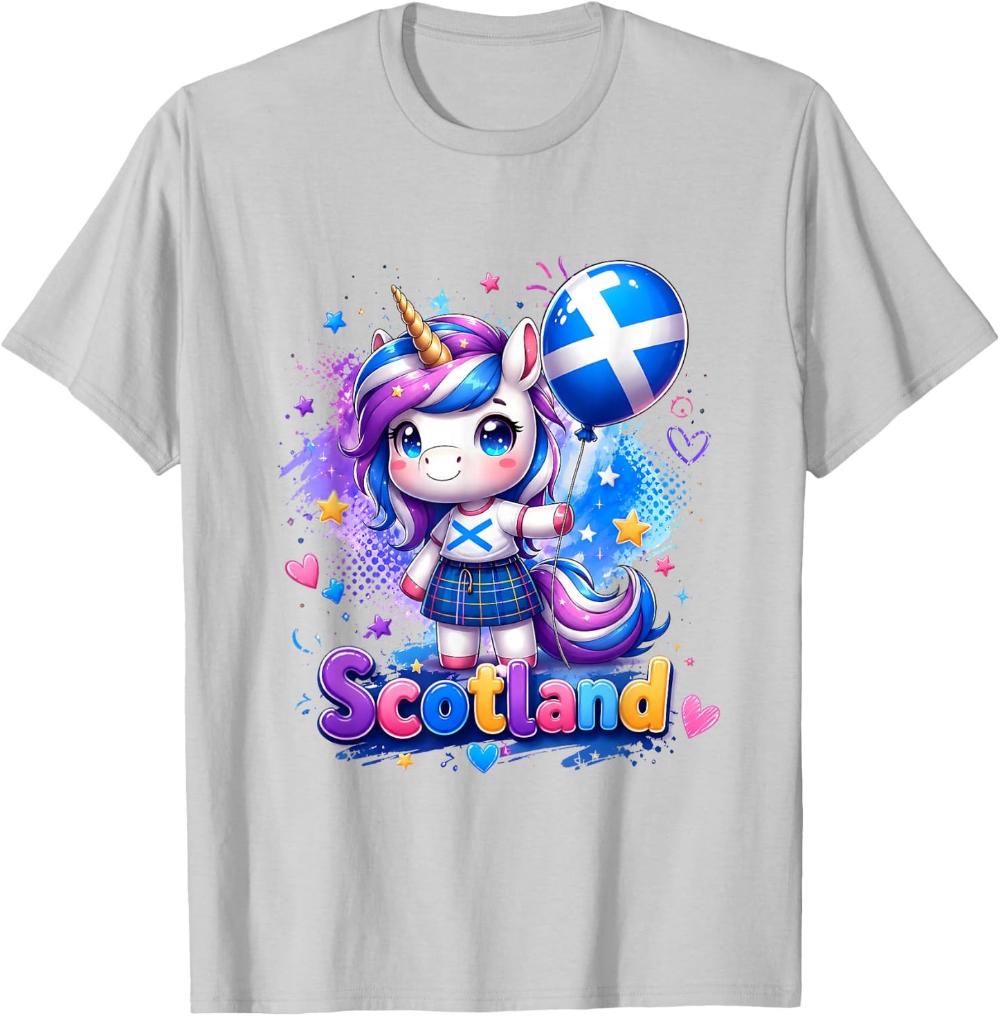 Cute Scotland Unicorn Shirt Scottish Flag Kawaii T-Shirt - T-Shirt | Ash