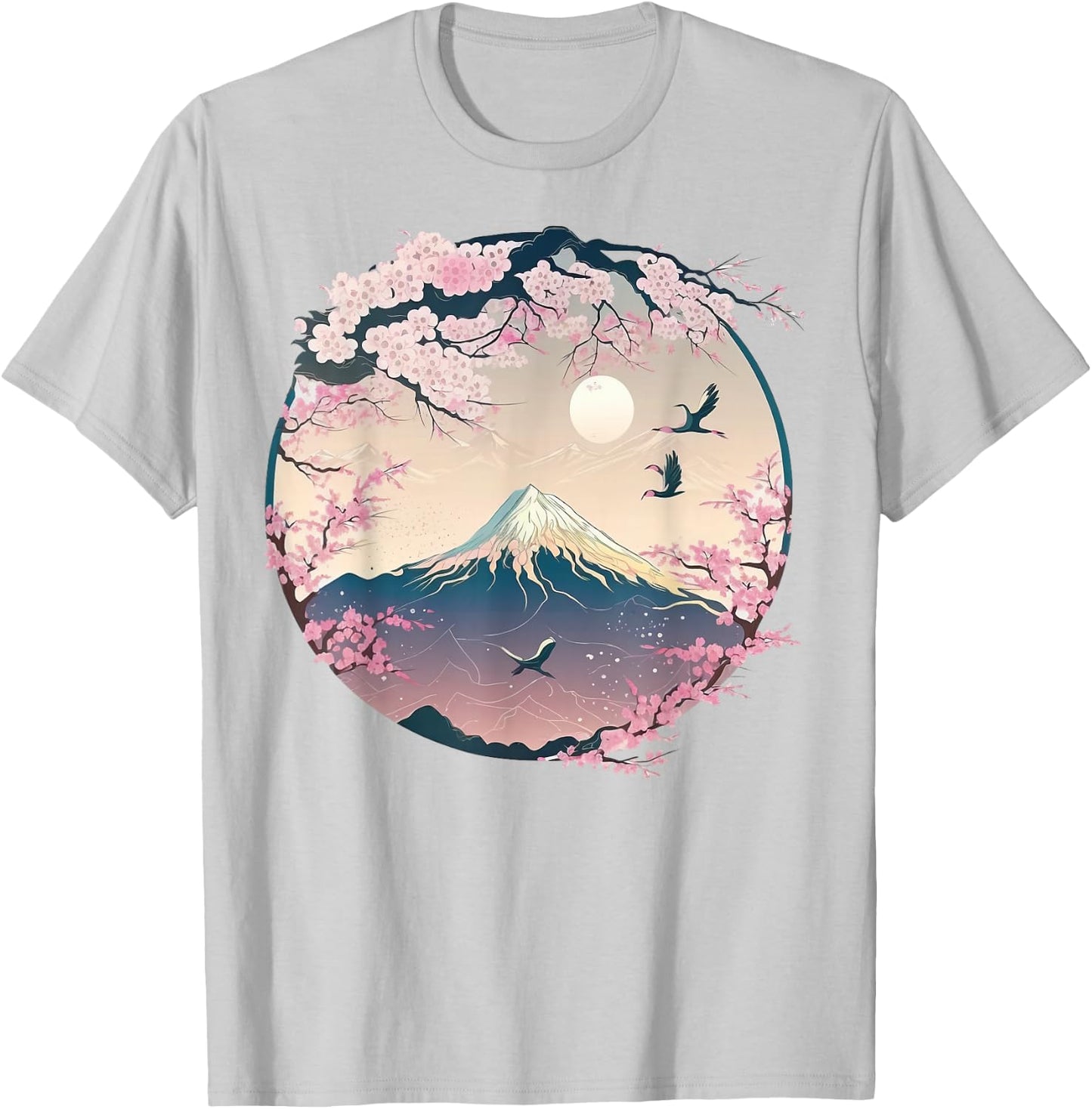 Japanese Sakura Garden Geisha Mount Fuji Cherry Blossom T-Shirt - T-Shirt | Ash