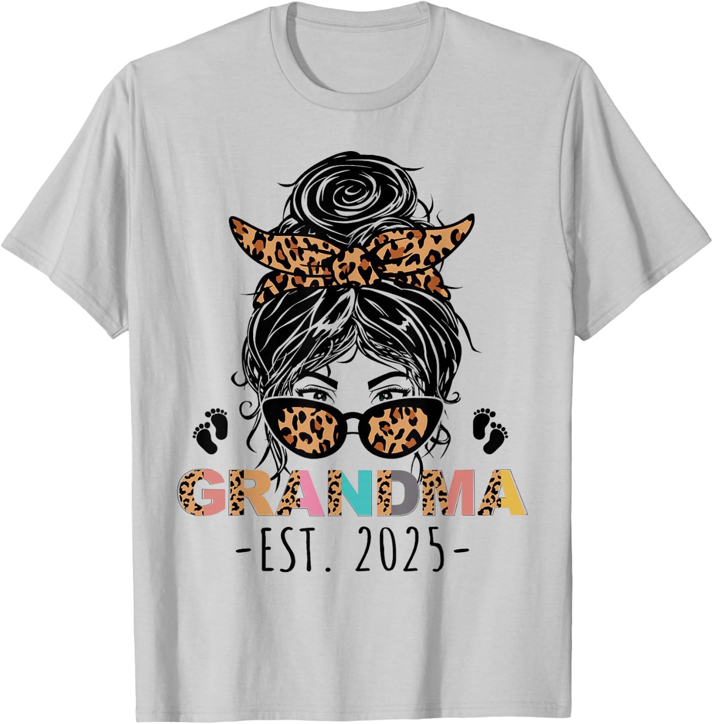 Promoted To Grandma 2025 New Grandma Mothers Day Messy Bun T-Shirt - T-Shirt | Ash