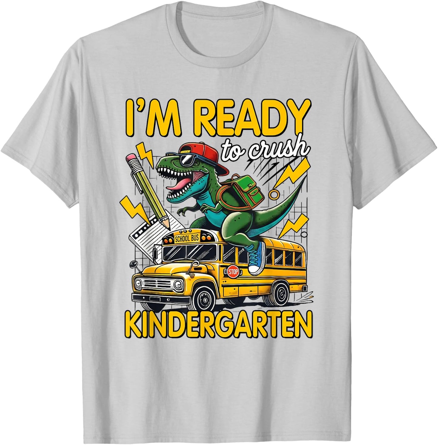 Ready to Crush Kindergarten First Day of School Dinosaur Boy T-Shirt - T-Shirt | Ash