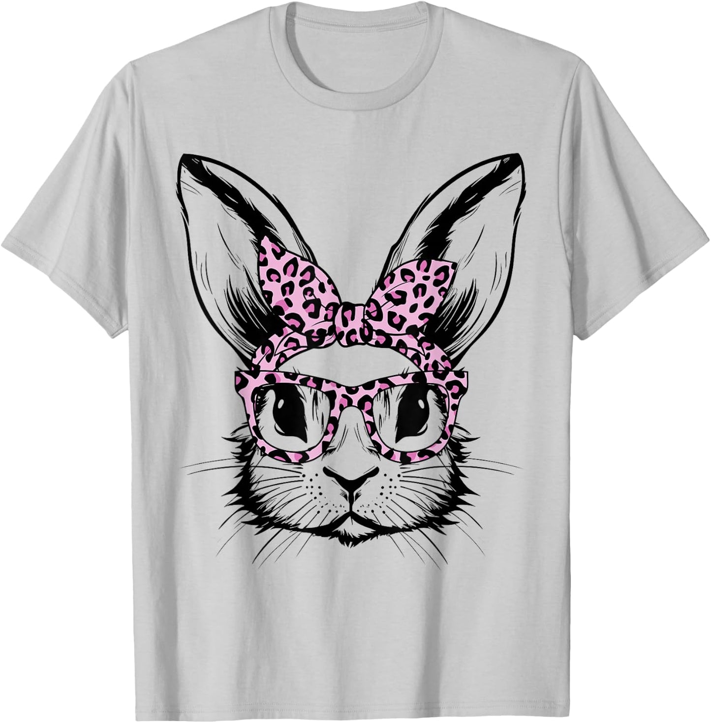 Bunny Face With Leopard Glasses For Girls Kids Easter Day T-Shirt - T-Shirt | Ash