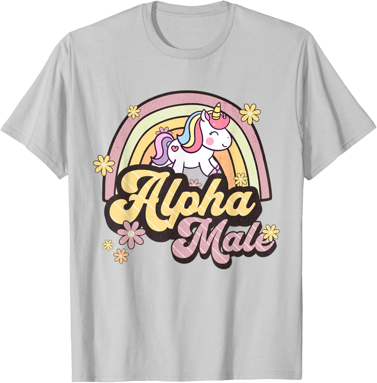 Alpha Male Unicorn Rainbow Sarcastic Ironic Weird Y2K Humor T-Shirt - T-Shirt | Ash