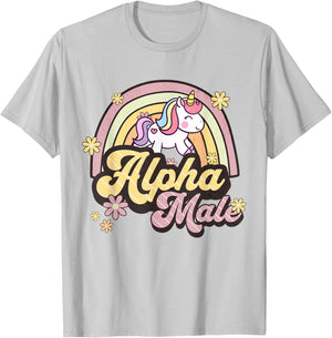 Alpha Male Unicorn Rainbow Sarcastic Ironic Weird Y2K Humor T-Shirt - T-Shirt | Ash