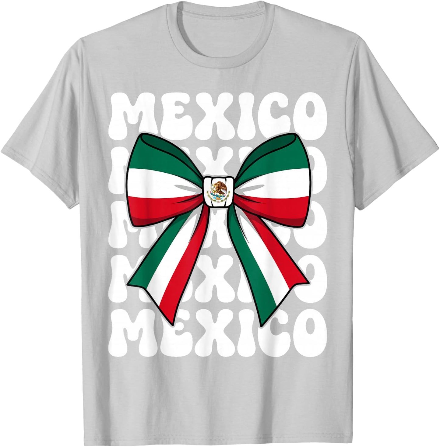 Mexico Coquette Bow Mexico Flag Cute Retro Mexican Girl T-Shirt - T-Shirt | Ash