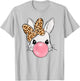 Cute Bunny Face with Leopard Bow Bubblegum Easter Day Girls T-Shirt - T-Shirt | Ash