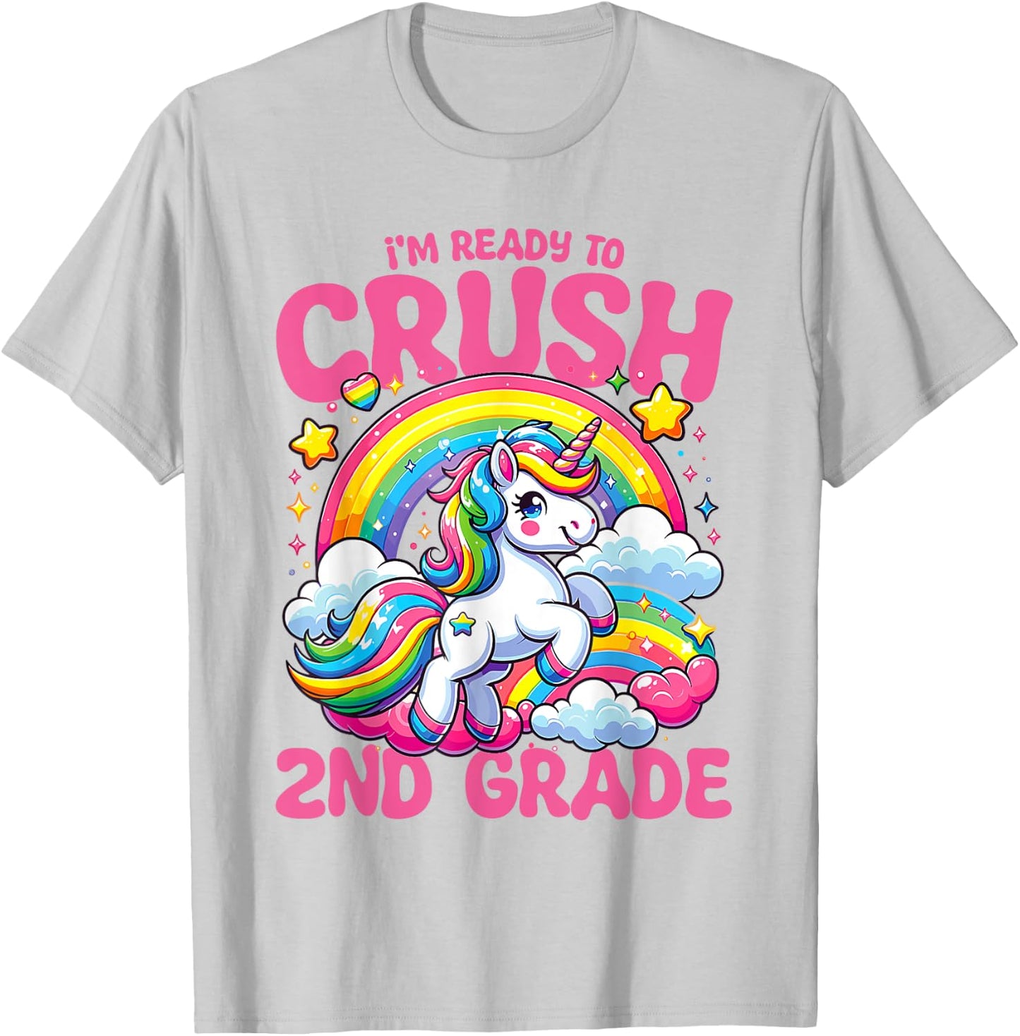 Crush 2nd Grade Unicorn Girls Teacher Back to School T-Shirt - T-Shirt | Ash