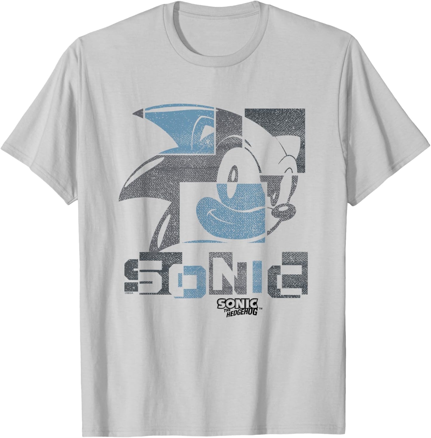 Sonic The Hedgehog Sonic Face Distressed Panels T-Shirt - T-Shirt | Ash