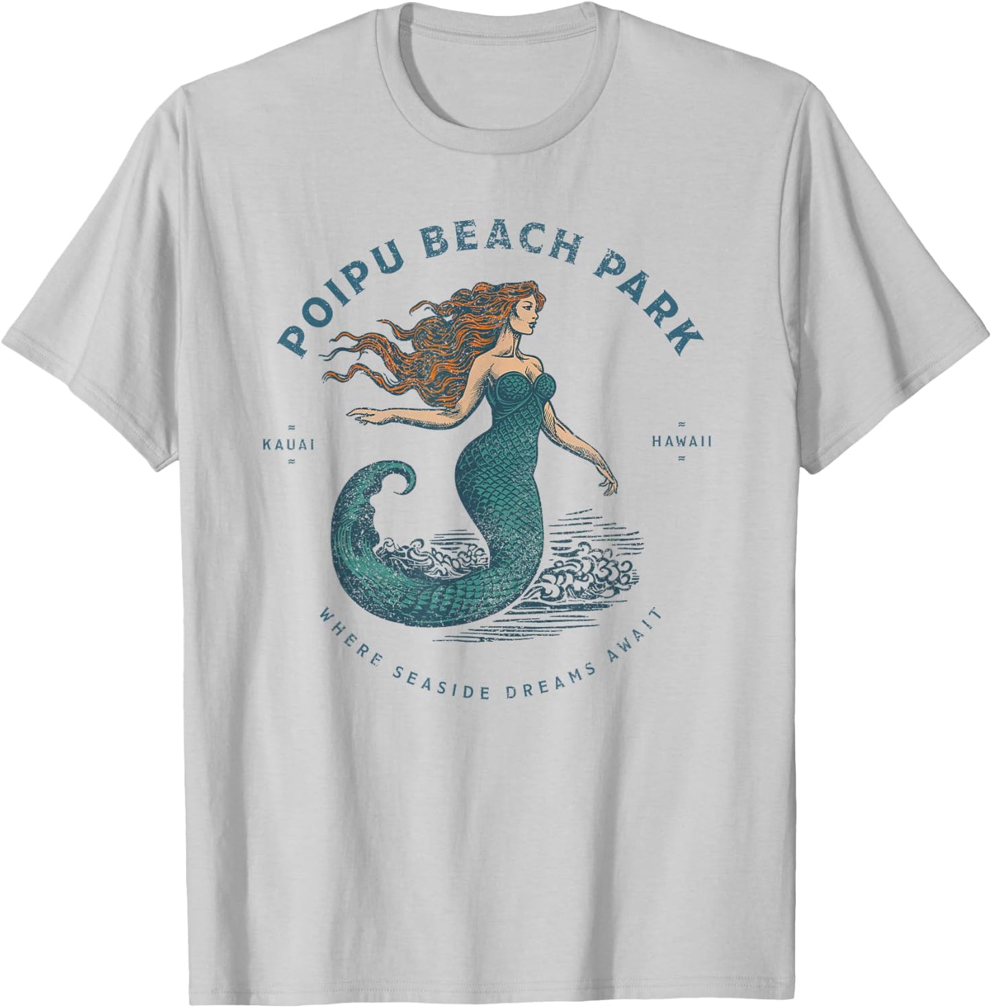 Poipu Beach Park Kauai Hawaii Retro Vintage Mermaid T-Shirt - T-Shirt | Ash