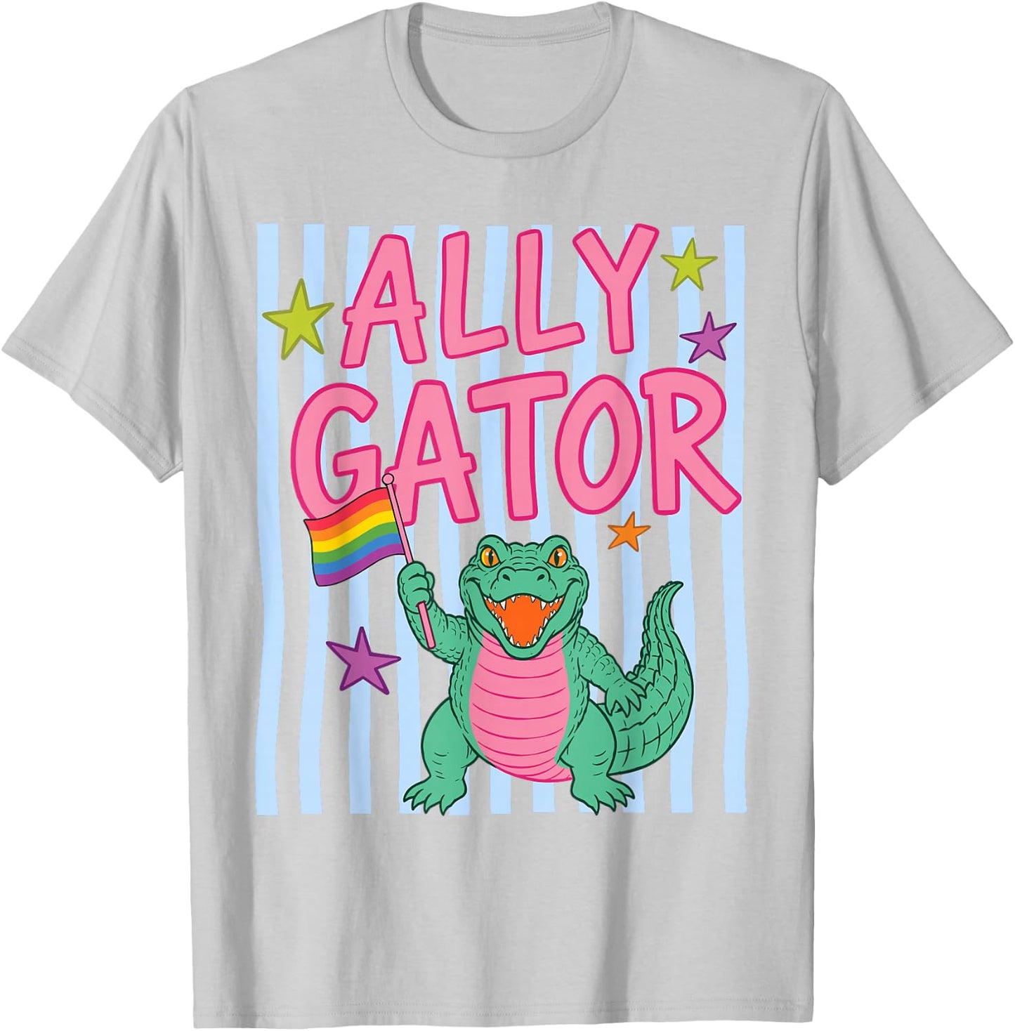 Ally Gator Rainbow Pride Alligator LGBTQ Equality Men Women T-Shirt - T-Shirt | Ash