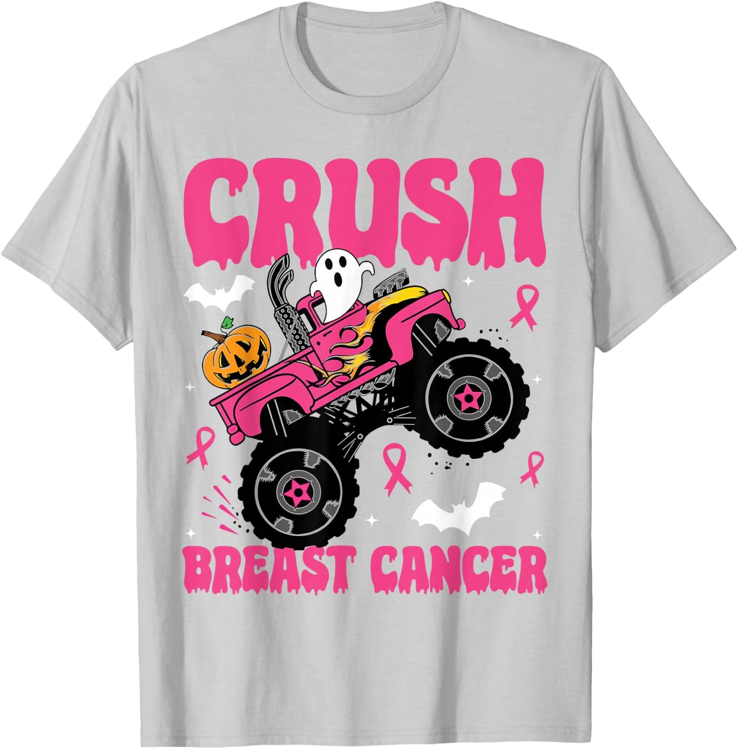 Crush Breast Cancer Awareness Monster Truck Halloween kids T-Shirt - T-Shirt | Ash