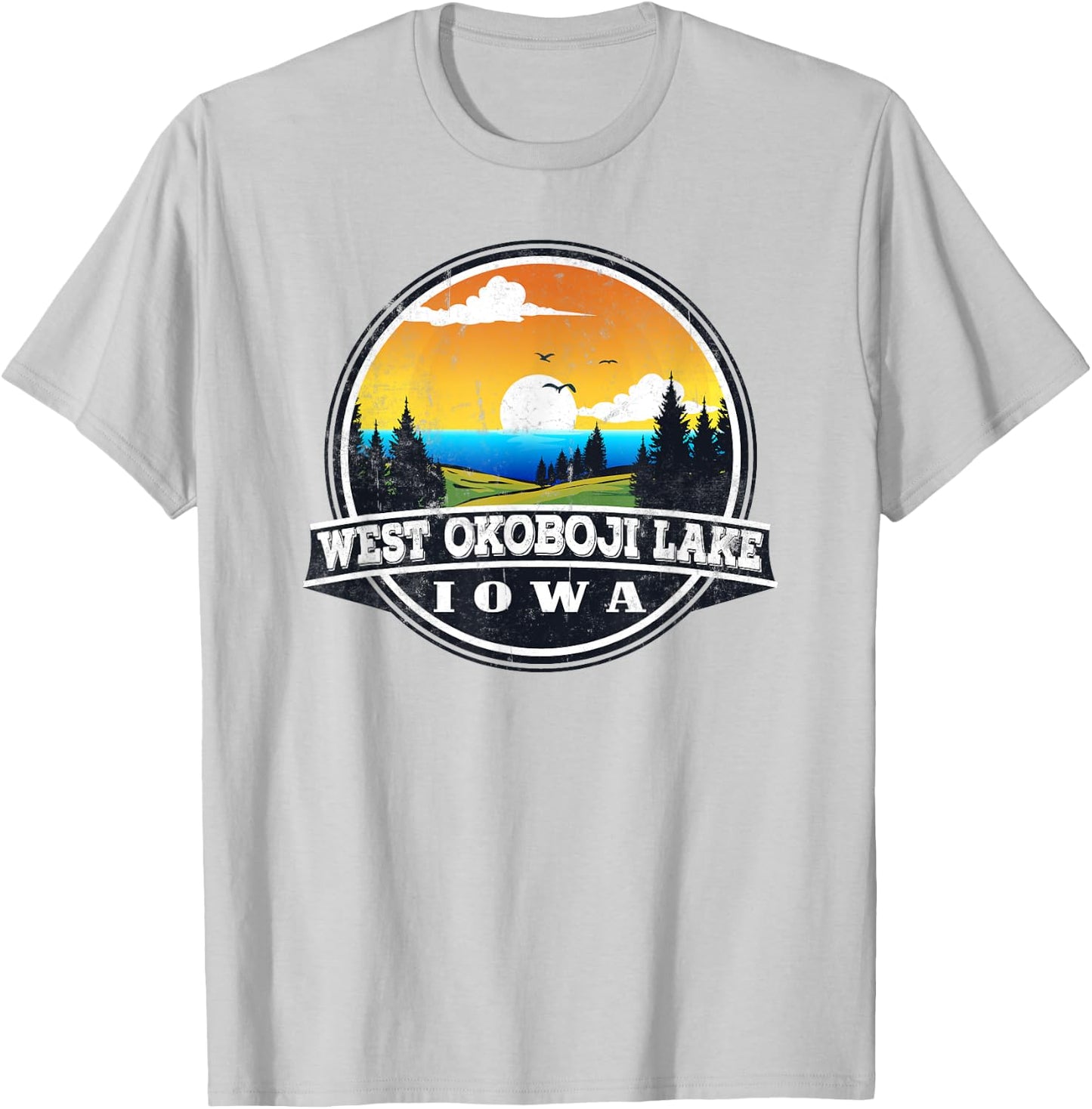Fishing Boating Camping - Lakeview West Okoboji Lake T-Shirt - T-Shirt | Ash