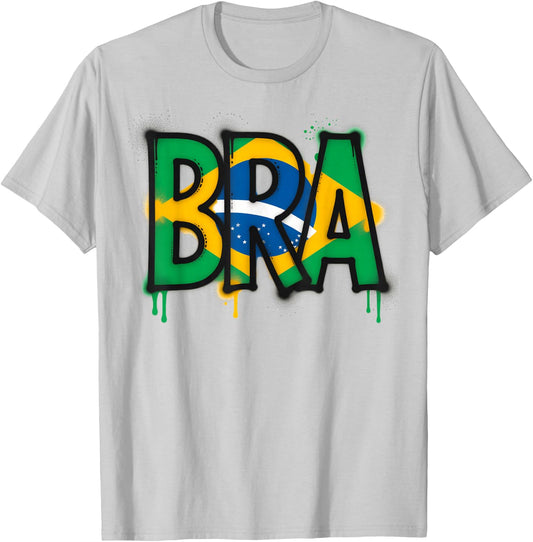 Brazil Flag Brasil Brazilian Pride Street Art T-Shirt - T-Shirt | Ash