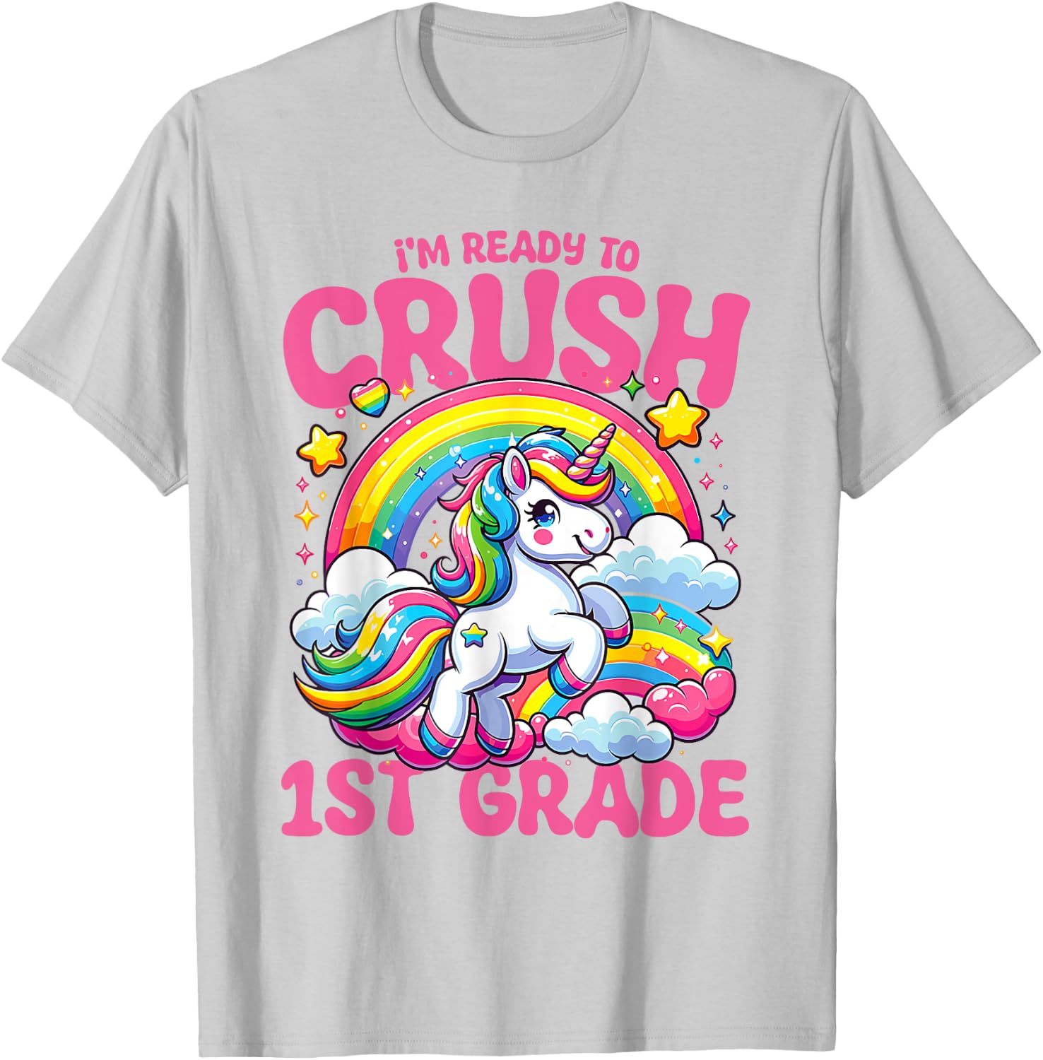 Crush 1st Grade Unicorn Girls Teacher Back to School T-Shirt - T-Shirt | Ash