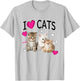 Cat Lover Cute I Love Cats Kittens Hearts Paws Gift T-Shirt - T-Shirt | Ash