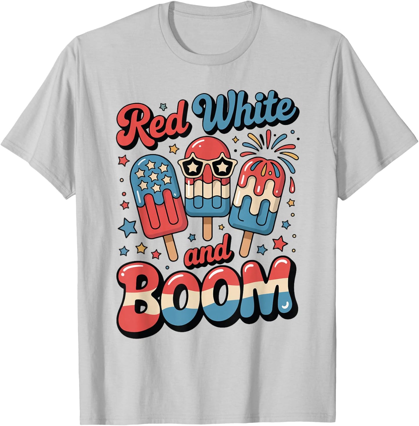 Toddler Red White Boom Popsicle 4th July USA Flag Funny Boy T-Shirt - T-Shirt | Ash