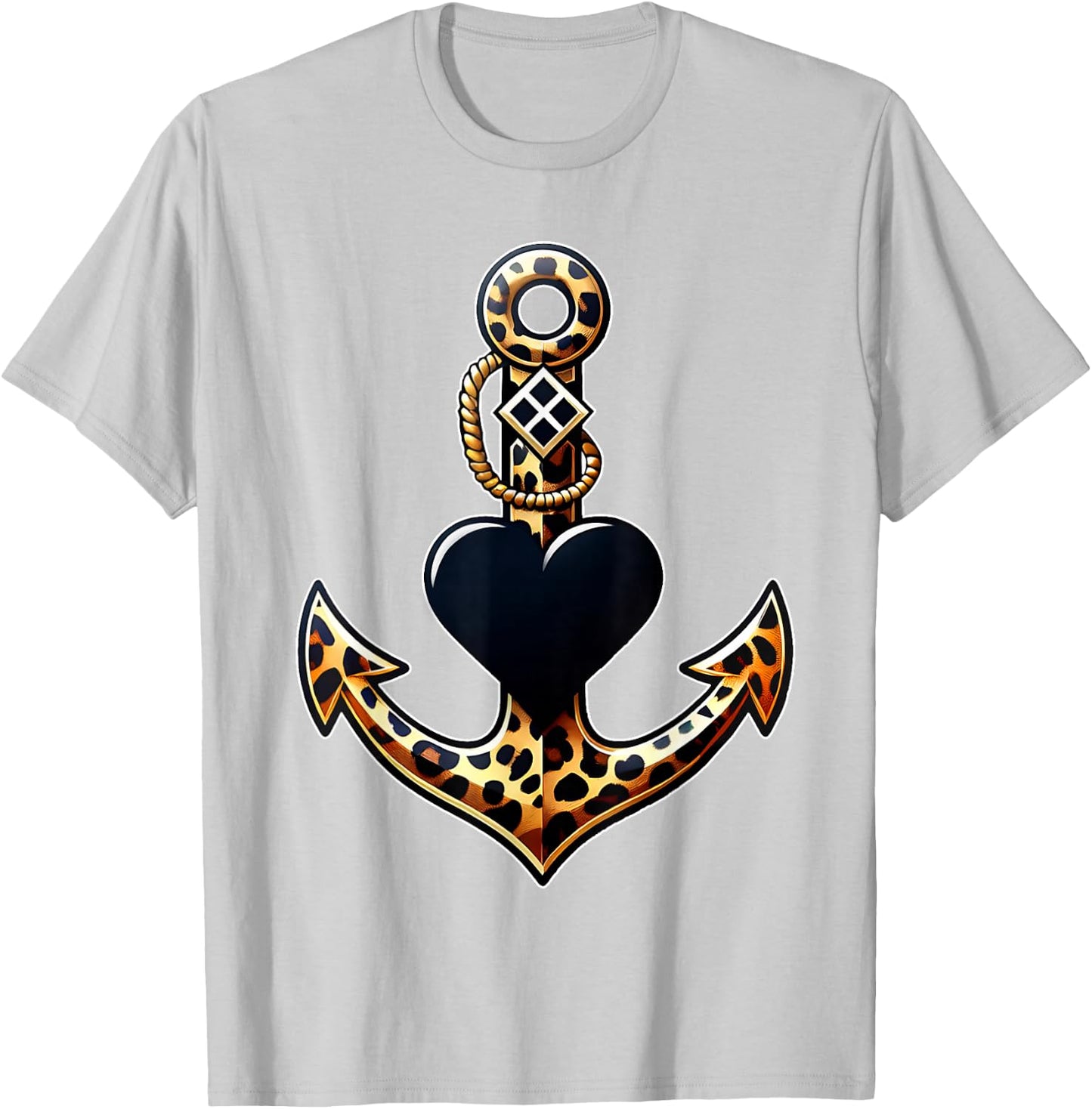 Leopard Anchor Heart Nautical Sailing Beach Captain Women T-Shirt - T-Shirt | Ash