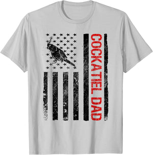 Cockatiel Dad American USA Flag Funny Bird Lover Women Kids Men T-Shirt - T-Shirt | Ash
