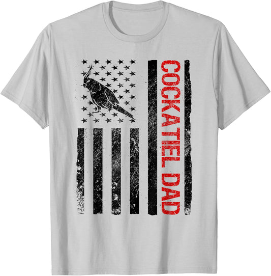 Cockatiel Dad American USA Flag Funny Bird Lover Women Kids Men T-Shirt - T-Shirt | Ash
