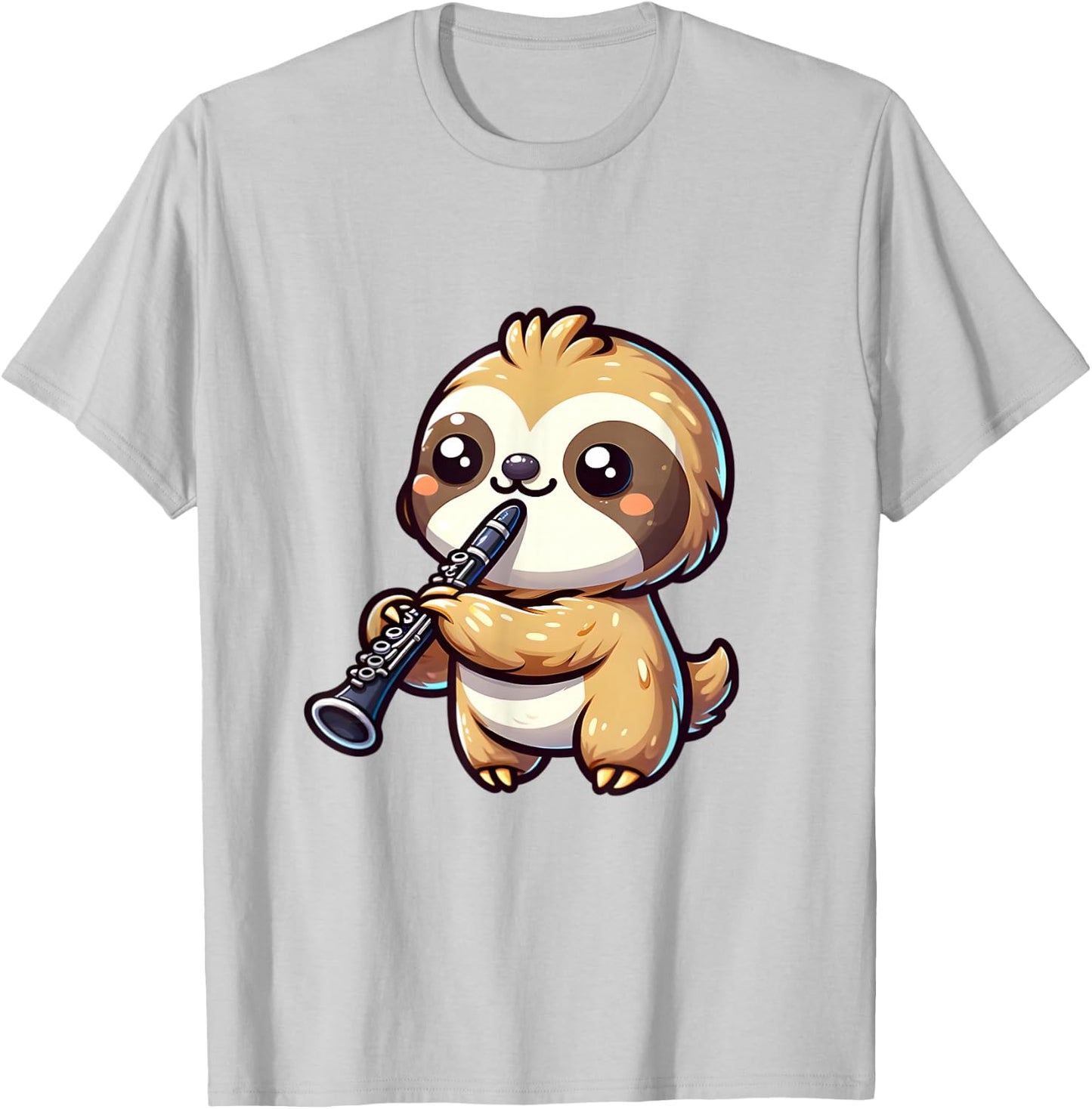 Cute Sloth Playing Clarinet Graphic Kawaii Sloth Clarinet T-Shirt - T-Shirt | Ash