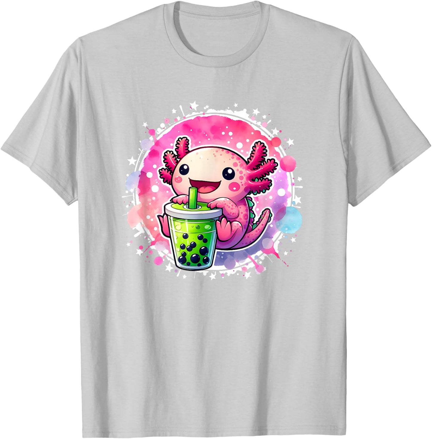 Kawaii Axolotl Drinks Boba Bubble Tea Kawaii Clothes Axolotl T-Shirt - T-Shirt | Ash