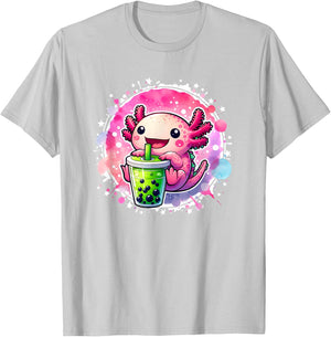 Kawaii Axolotl Drinks Boba Bubble Tea Kawaii Clothes Axolotl T-Shirt - T-Shirt | Ash