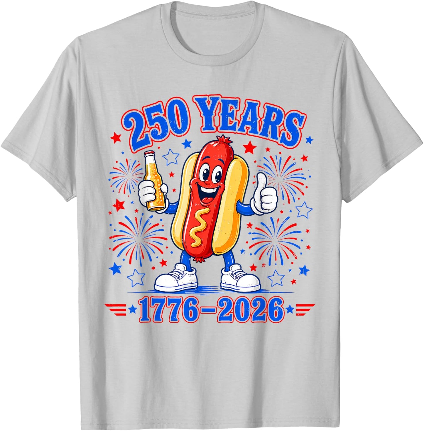 America 250th Anniversary USA Patriotic Hotdog 4th of July T-Shirt - T-Shirt | Ash