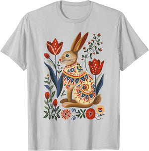 Easter Bunny Rabbit Spring | Norwegian Scandinavian Folk Art T-Shirt - T-Shirt | Ash