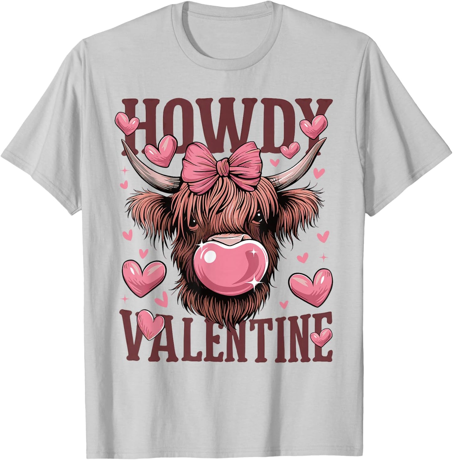 Funny Howdy Valentine Highland Cow Valentine’s Day Cow Lover T-Shirt - T-Shirt | Ash