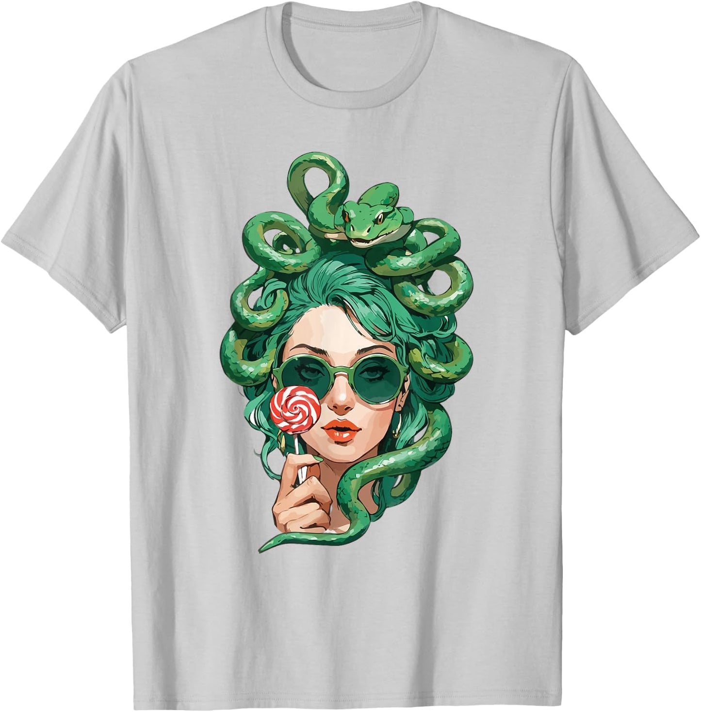 Medusa Lollipop - Modern Greek Mythology Fun T-Shirt - T-Shirt | Ash