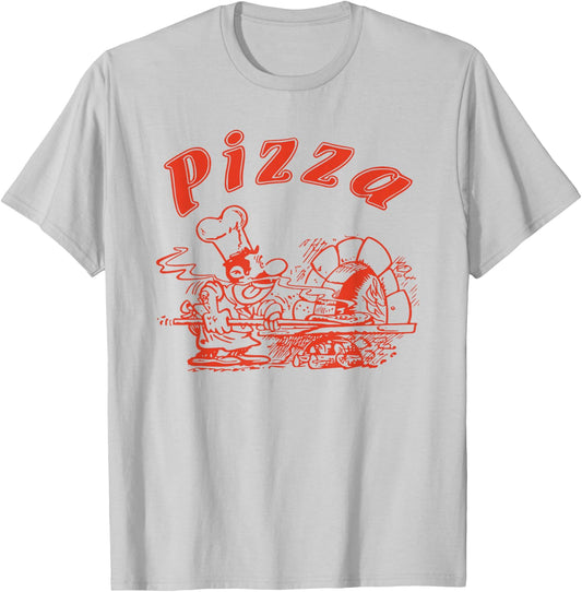Pizza Logo Retro Italy as on the Box T-Shirt - T-Shirt | Ash