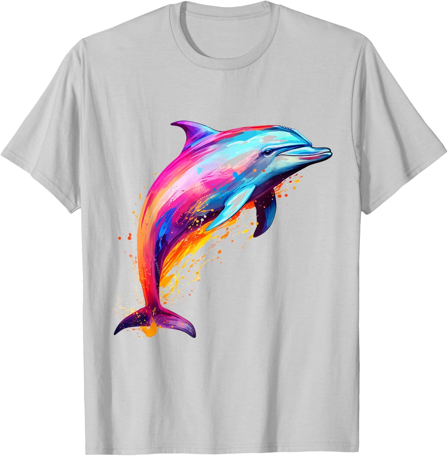Colorful Painting Abstract Dolphin Pattern T-Shirt - T-Shirt | Ash