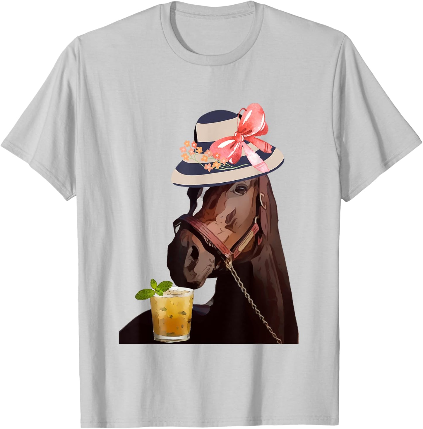 Funny Horse Derby Party Blue : Classic Fit Round Neck, Ruffle Sleeve T-Shirt - T-Shirt | Ash