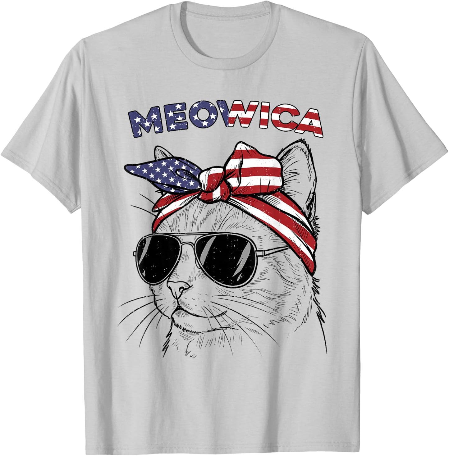 4th of July Cat Meowica USA America Patriotic Women Girls T-Shirt - T-Shirt | Ash