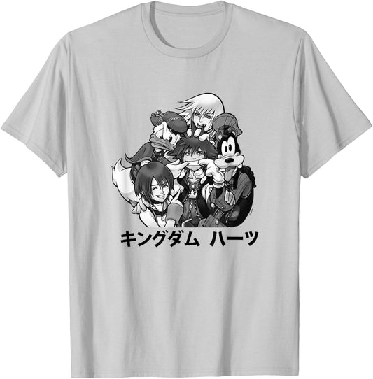 Disney Kingdom Hearts Main Characters Friendship Kanji Logo T-Shirt - T-Shirt | Ash