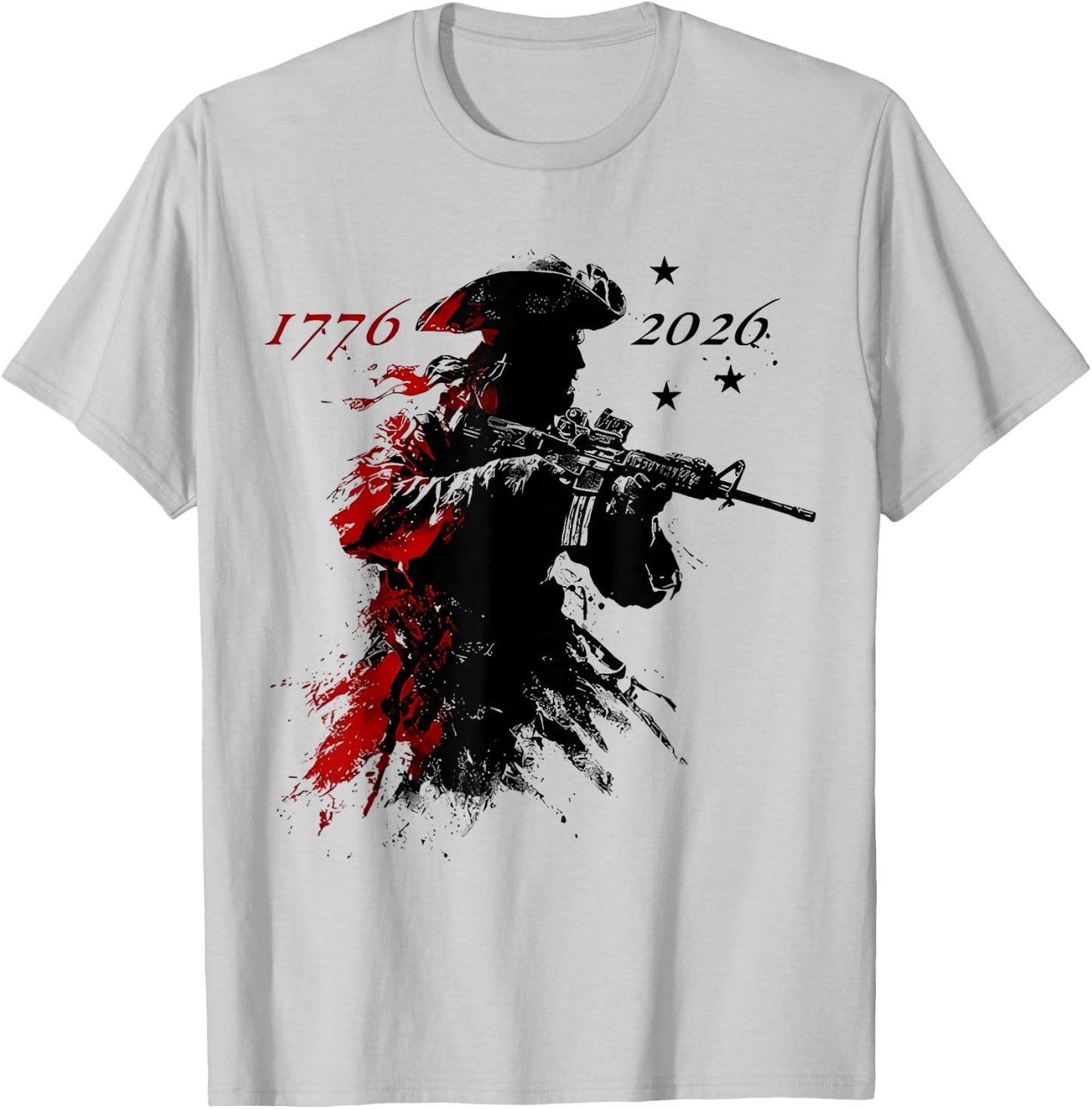 (2sides) Revolutionary Soldier US Flag USA 250th Anniversary T-Shirt - T-Shirt | Ash