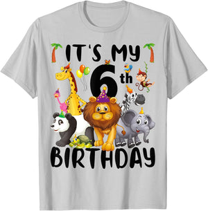 Its My 6th Birthday Zoo Shirt Safari Jungle Animals Lover T-Shirt - T-Shirt | Ash