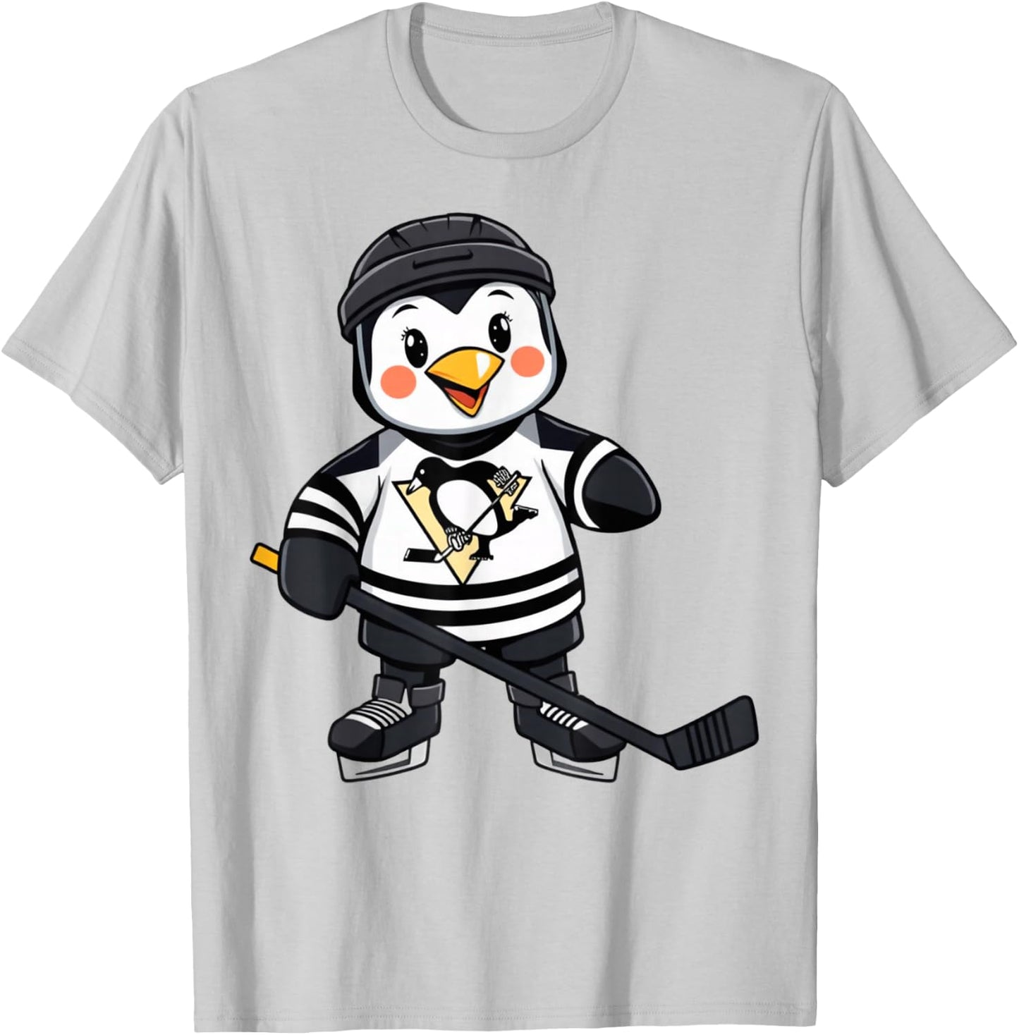 Cartoon Penguin Hockey Player Ice Hockey T-Shirt - T-Shirt | Ash
