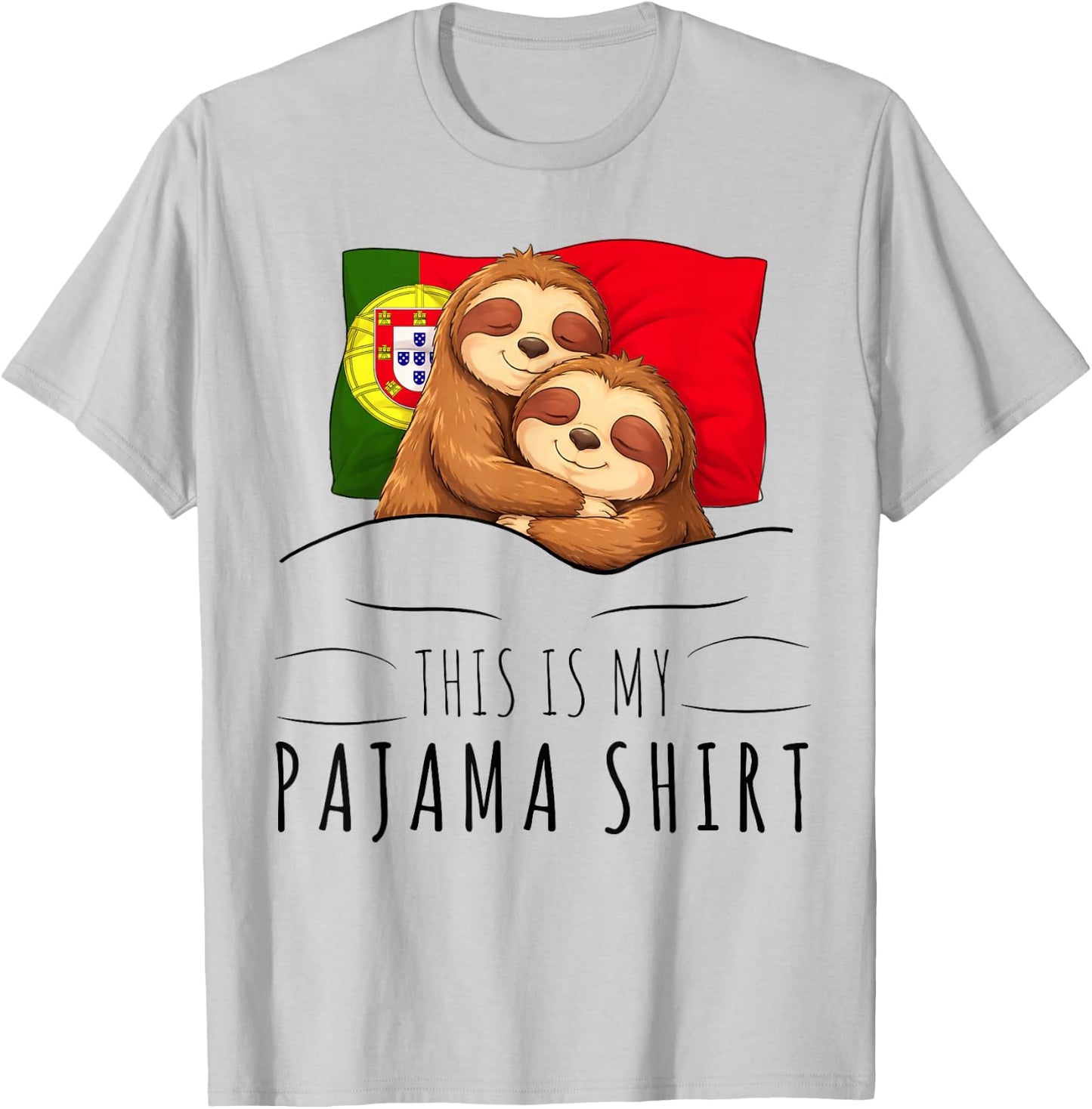 Portuguese Flag Pajama Sleeping Sloth Sleepover Portugal T-Shirt - T-Shirt | Ash