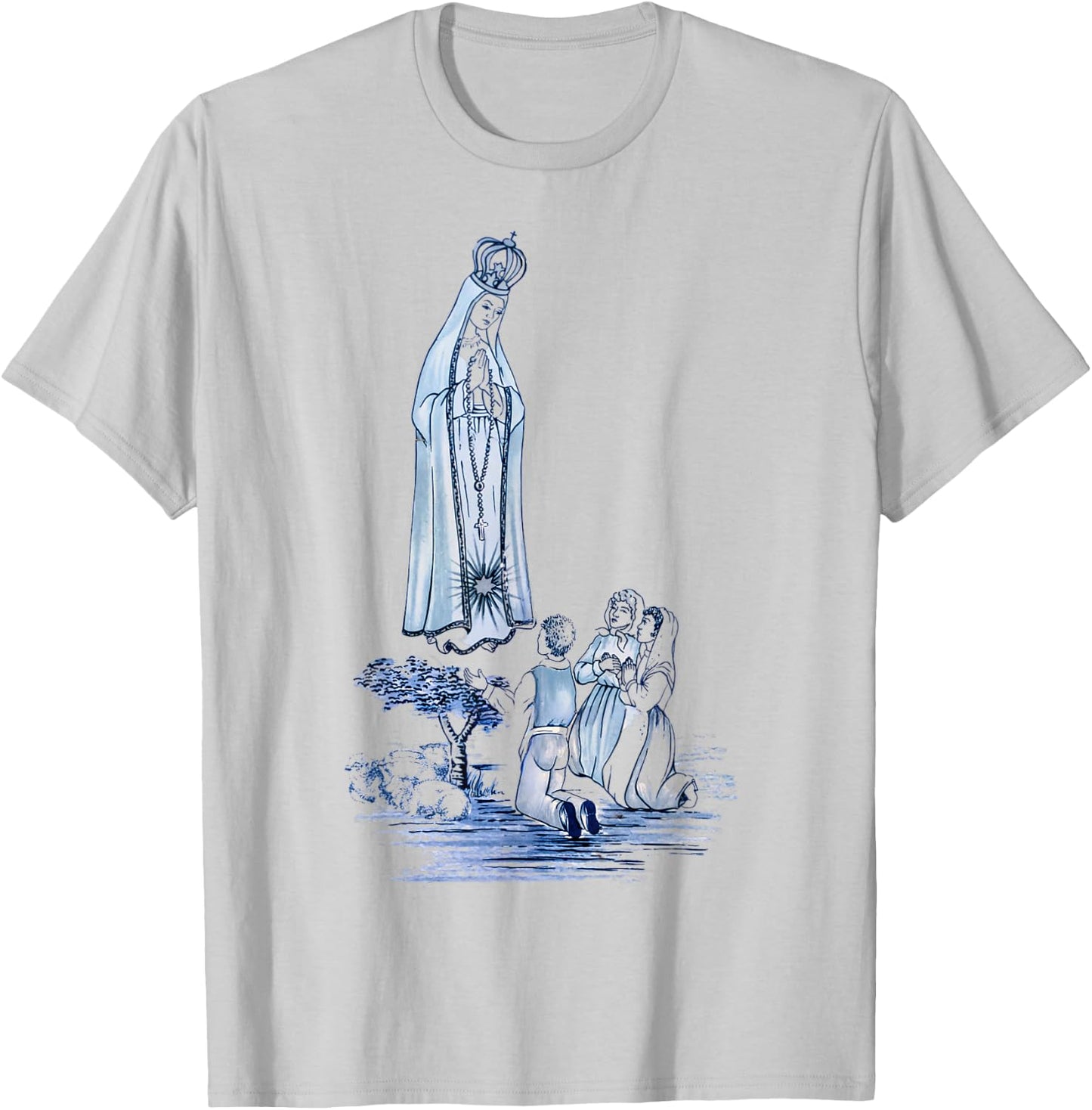 Our lady of Fatima and 3 shepherd children praying T-Shirt - T-Shirt | Ash