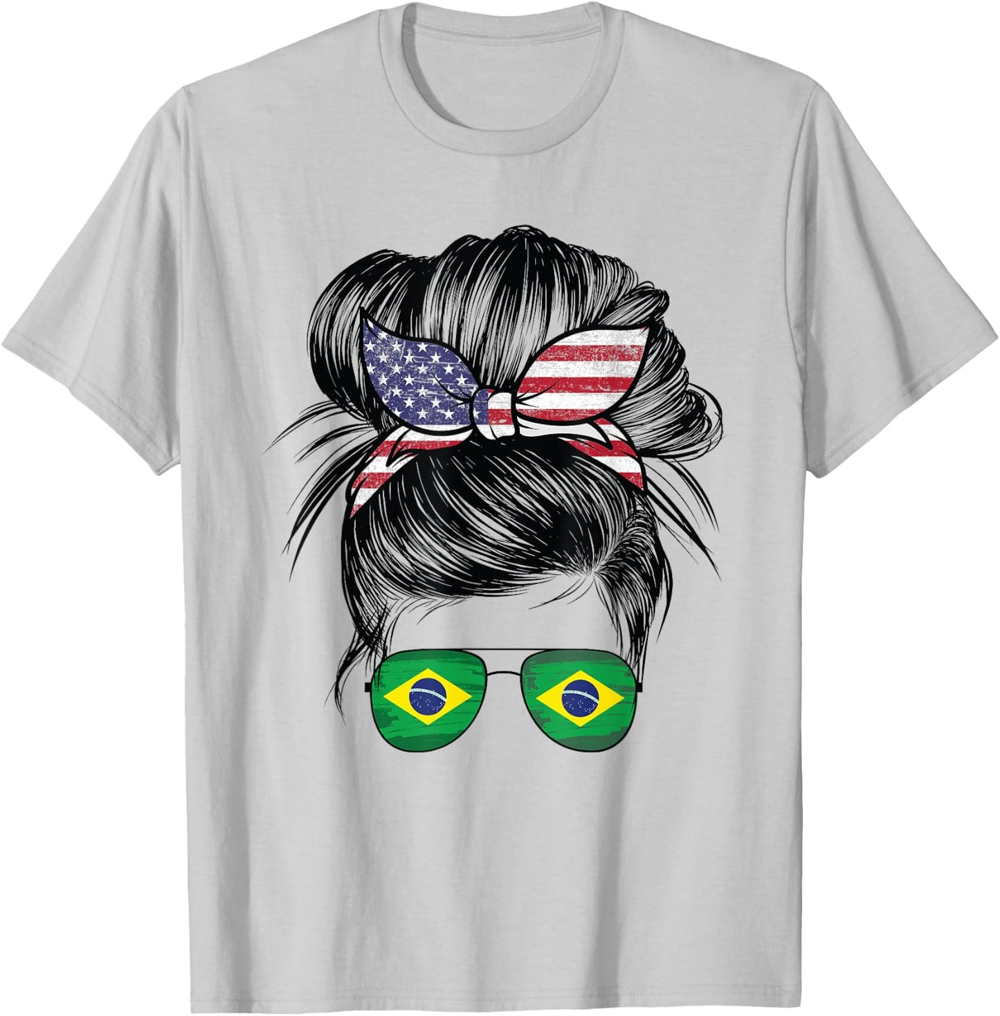 Half American Half Brazilian Girl USA Brazil Flag Patriot T-Shirt - T-Shirt | Ash
