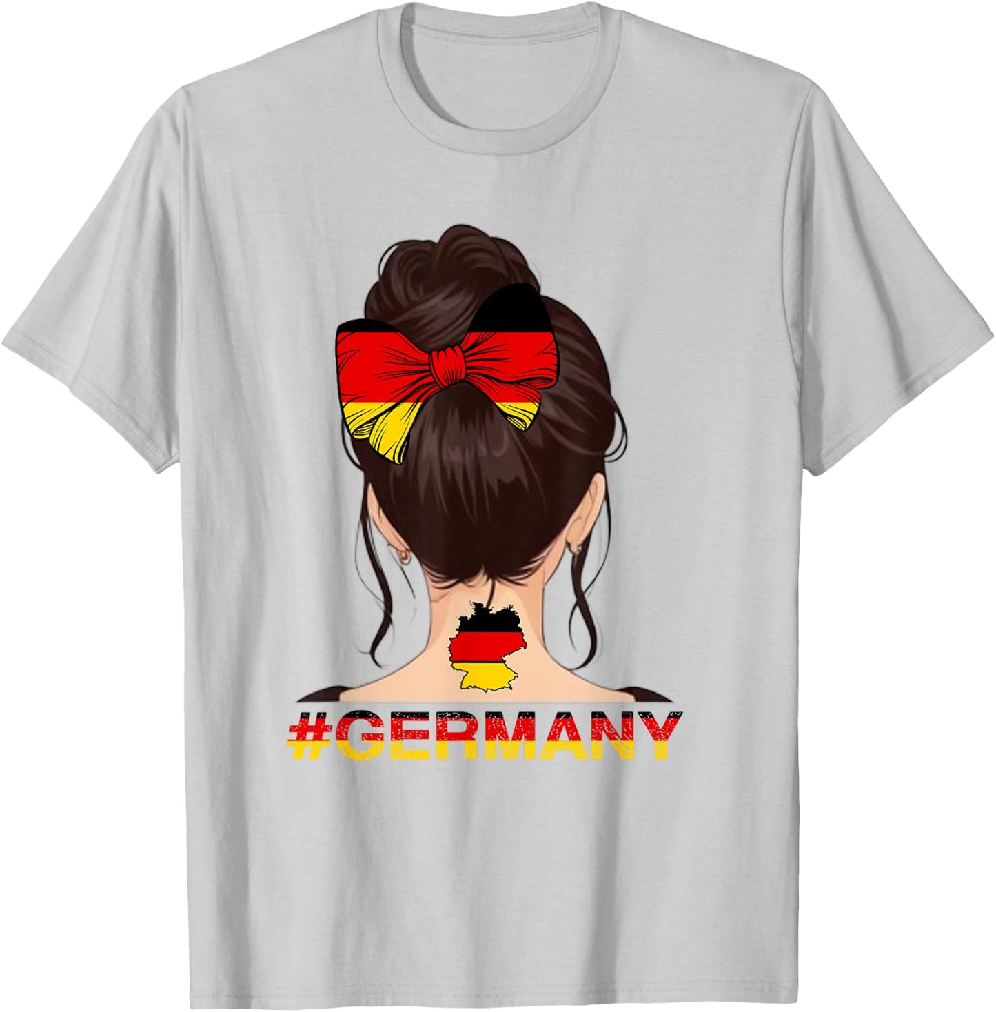Deutsches Mädchen - Messy Bun mit Deutschland-Flagge T-Shirt - T-Shirt | Ash