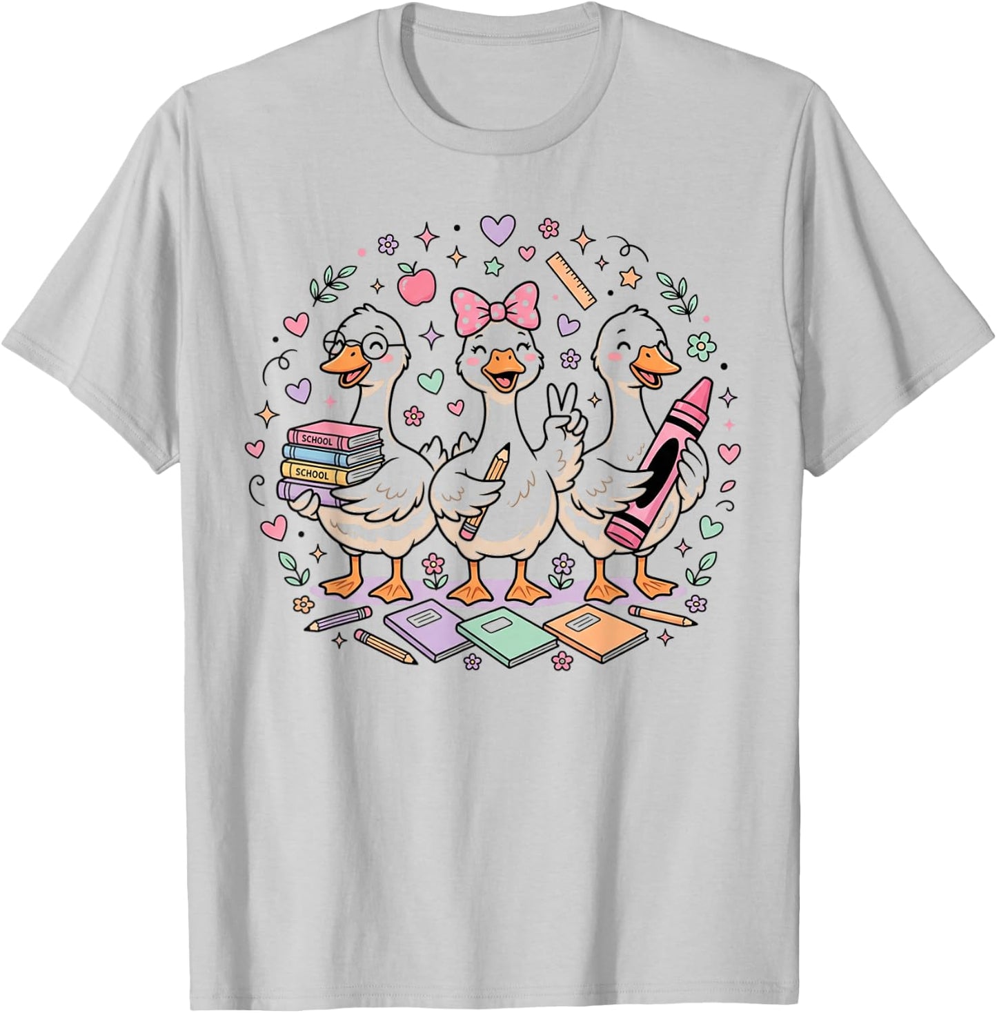 Kindergarten 1st Grade Goose Back to School Girls T-Shirt - T-Shirt | Ash