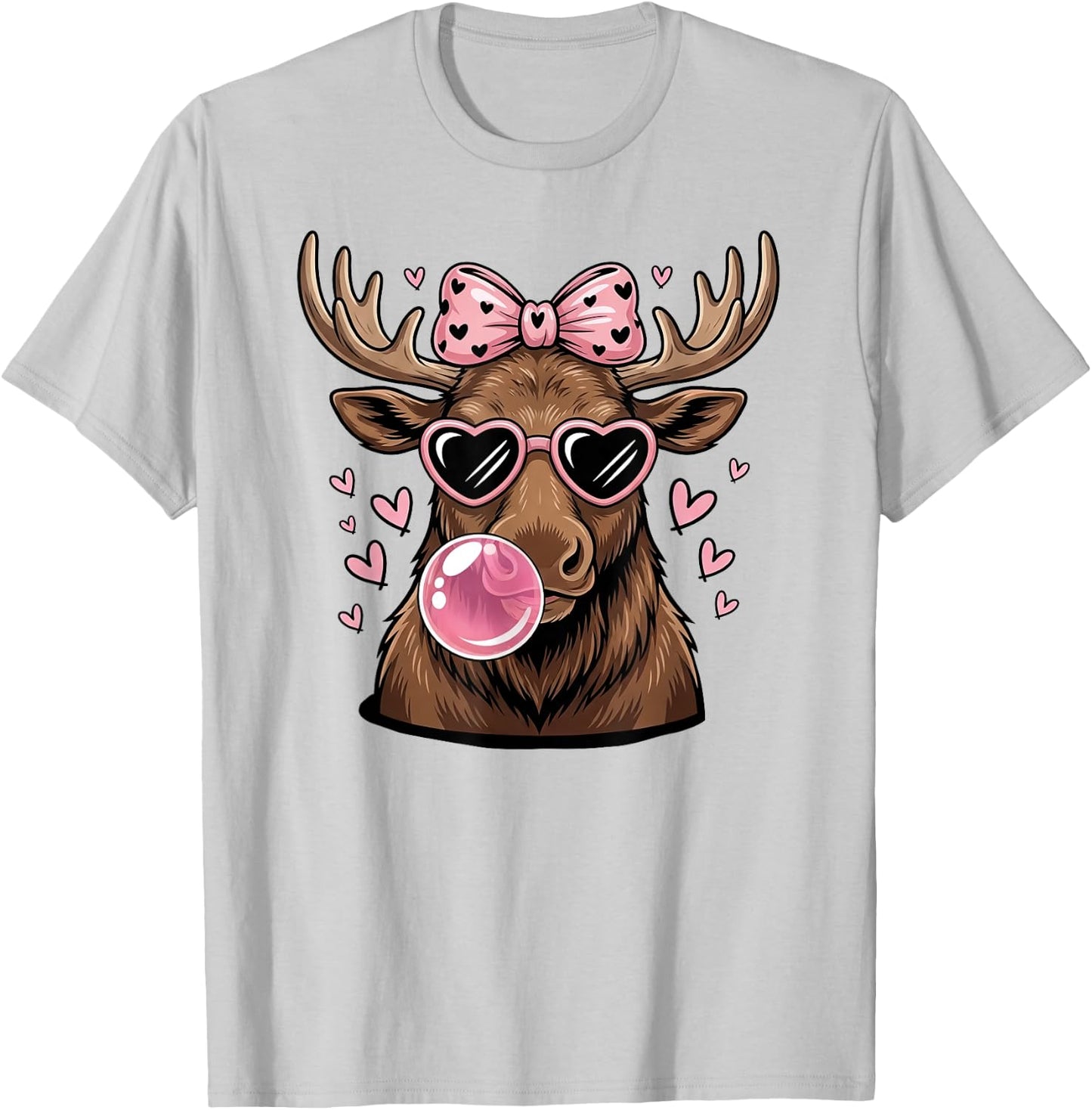 Moose Wearing Sunglasses Moose Bubble Gum Pink Coquette Bow T-Shirt - T-Shirt | Ash