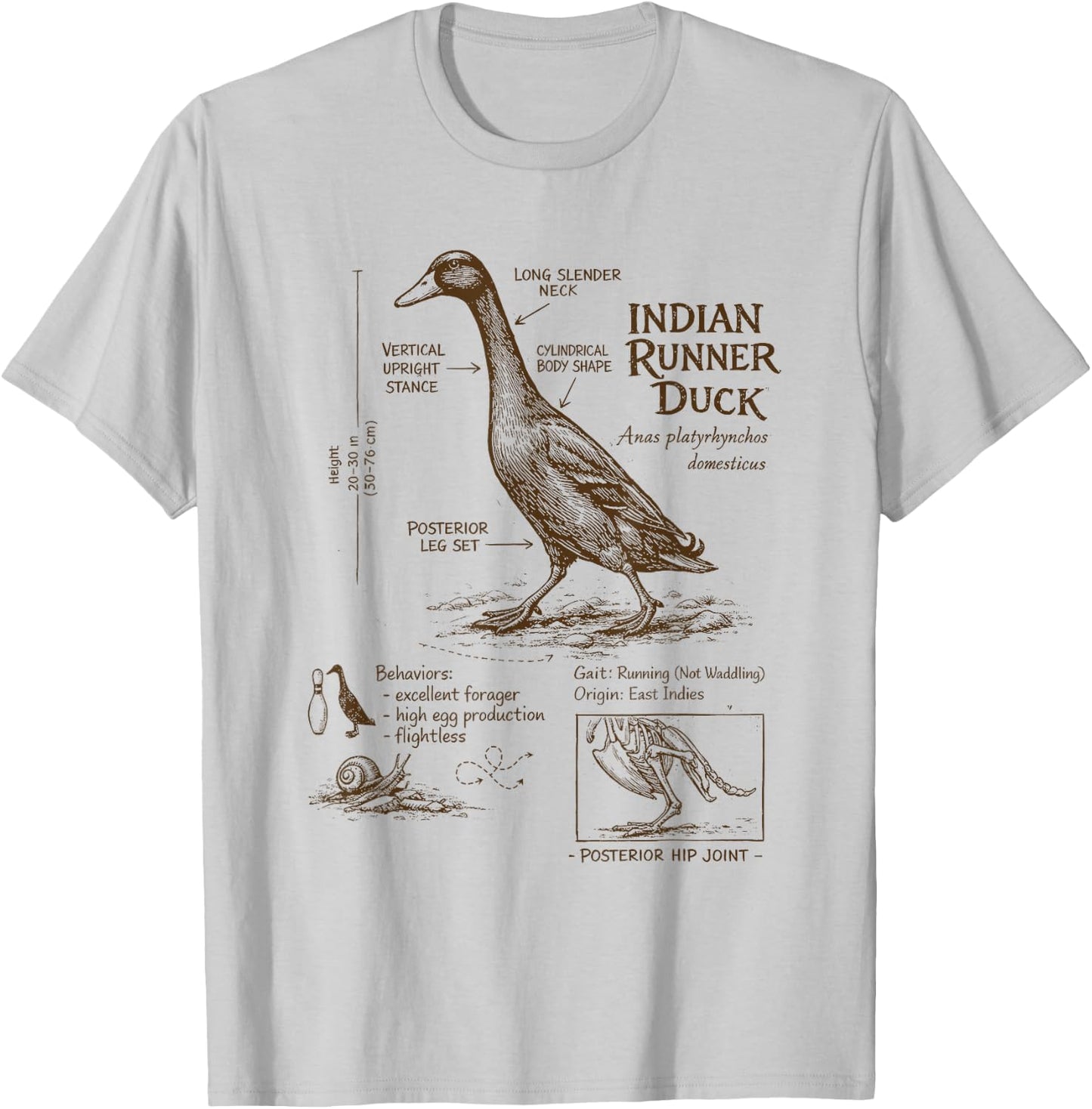 Indian Runner Duck Lover Detailed Anatomy Wildlife Animal T-Shirt - T-Shirt | Ash