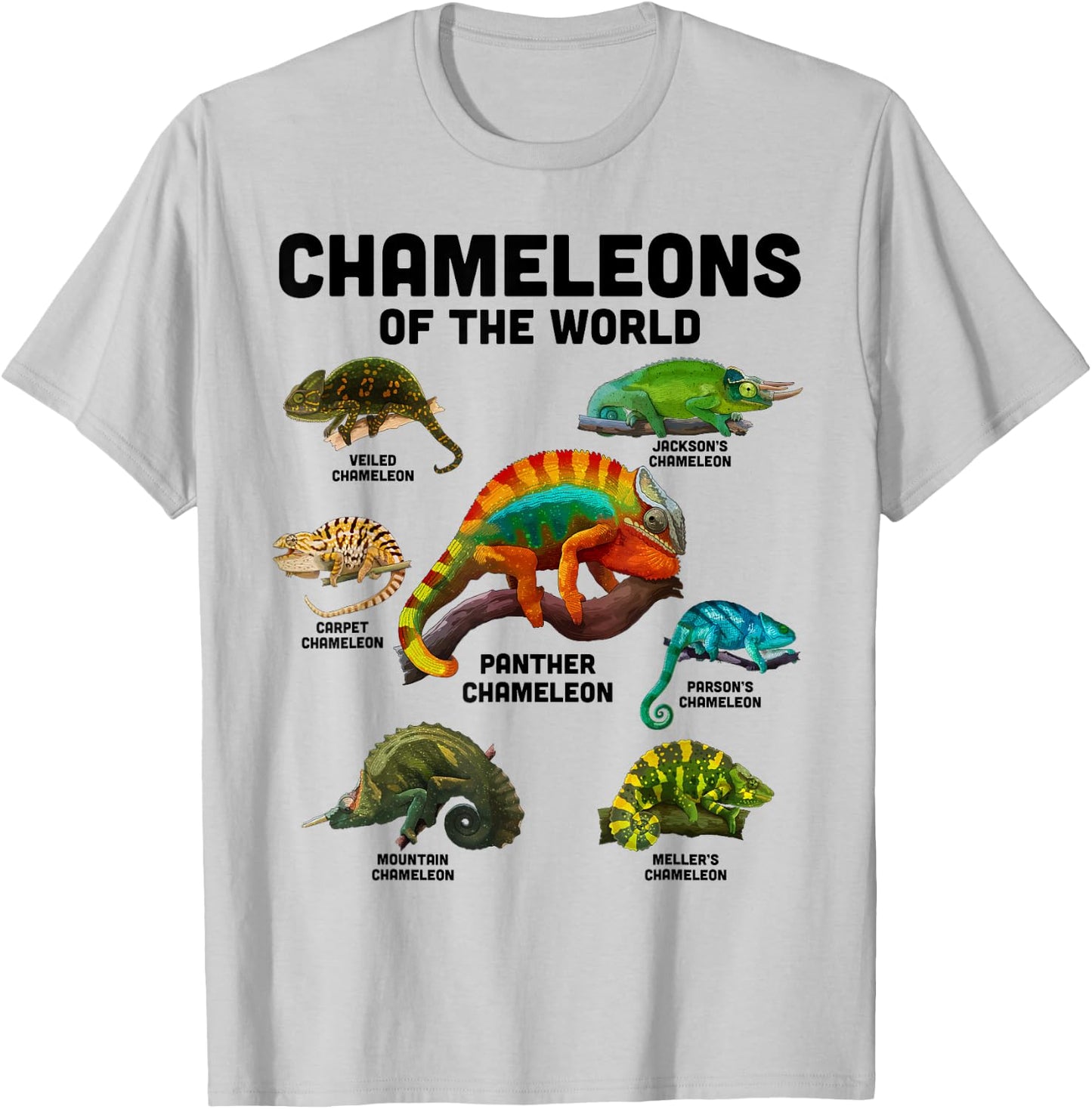 Chameleon Shirt Chameleons of the World Educational Reptile T-Shirt - T-Shirt | Ash