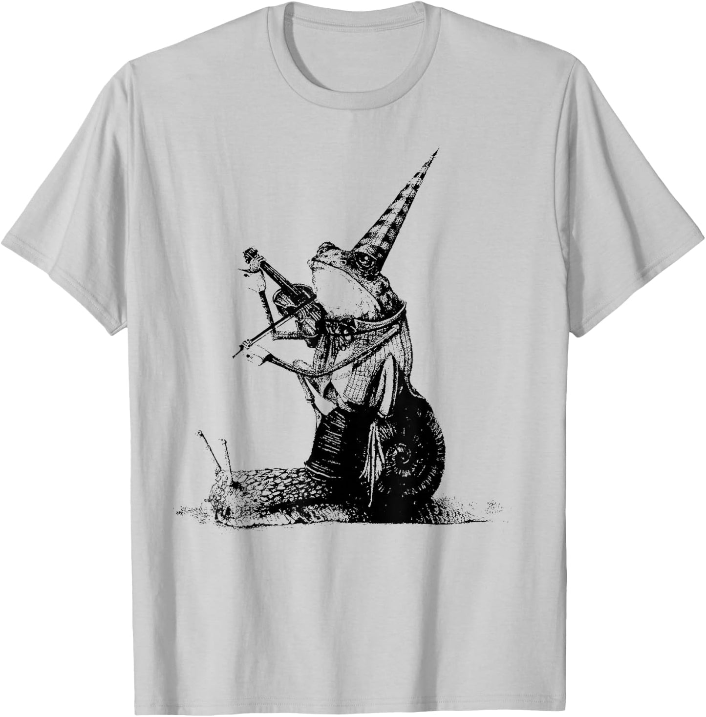 Vintage Frog Riding Snail With Playing Violin Musician T-Shirt - T-Shirt | Ash