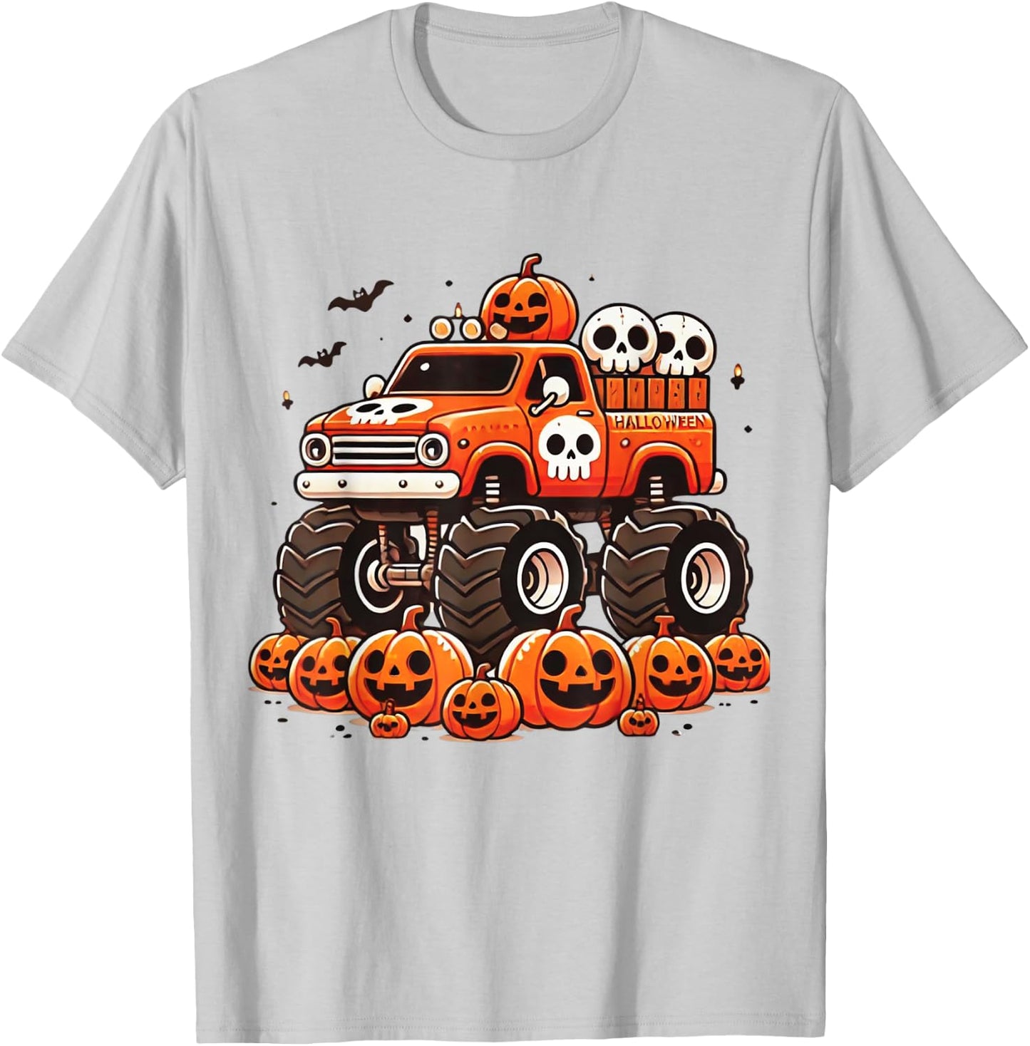 Kids Monster Truck Pumpkin Jack O Lantern Halloween Costume T-Shirt - T-Shirt | Ash